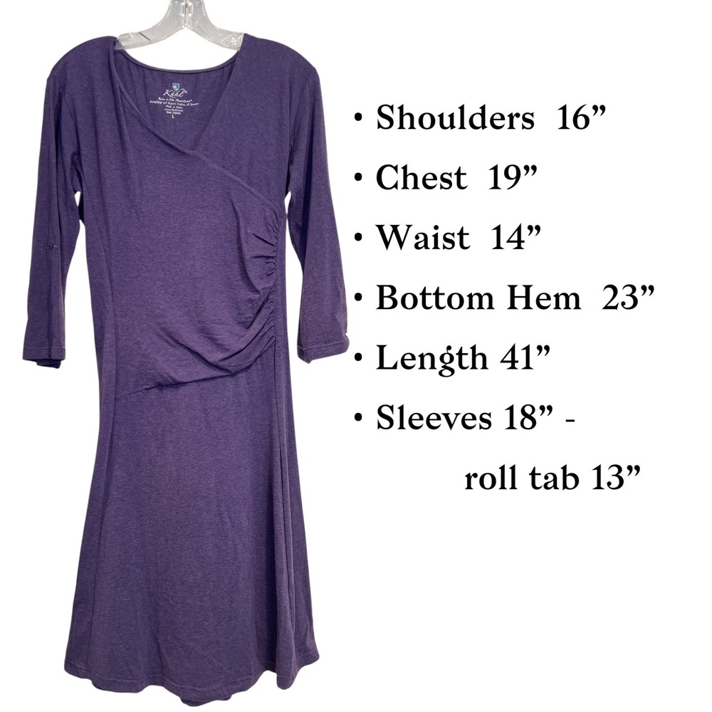 KÜHL Organic Cotton Midi Dress Large Faux Wrap Ruched Roll Tab Outdoor Travel - Picture 4 of 9